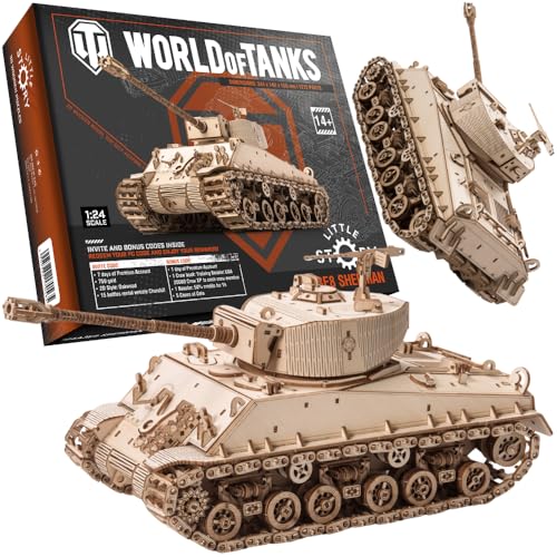 Little Story Holz Puzzle 3D - Panzermodell M4A3E8 Sherman | Sammler-Set World of Tanks, DIY für Erwachsene und Jugendliche Spielcode Gratis von little story