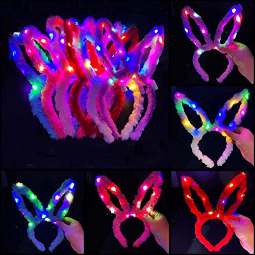 Hasenohren Haarreif,5PCS LED Plüsch Hase Ohren Haarbänder Stirnband Kaninchen Bunny Plüsch Haarreifen für Kinder Geschenke Karneval Ostern Party Kinder Erwachsene von liuer