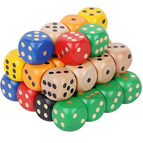 Liuer 21PCS Holzwürfel Würfel Bunt Spielwürfel Set 6 Seitige Eckenwürfel Würfel Farbig für Spiele wie Tenzi Farkle Yahtzee Bunco oder Teaching Math (30 * 30mm) von liuer