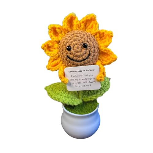 locwanot Gestrickte Puppe, Sonnenblume, anspruchsvolles Design, Halloween, positiv, gehäkelte Sonnenblumen, handgefertigt, emotionale Unterstützung mit Ermutigungskarte für Zuhause A von locwanot