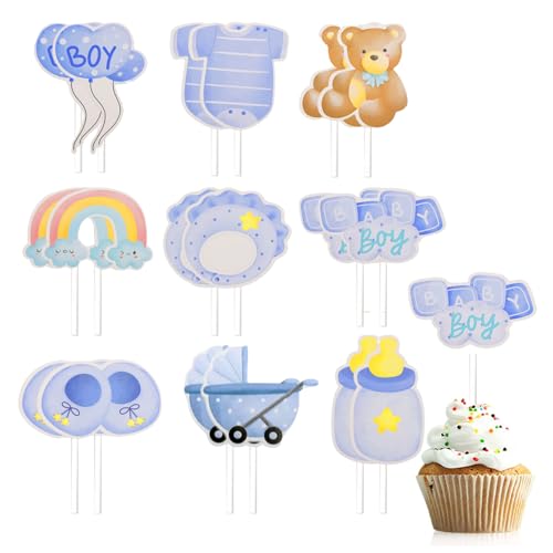 18 Stück Babyparty Tortendeko Taufe Junge Baby Cupcake Toppers Baby Boy Gender Reveal Party Deko Baby Shower Tortendeko Blau Kuchen Deko Geburtstag Muffin Deko für Baby Party Shower Taufe Dekoration von lokxmve