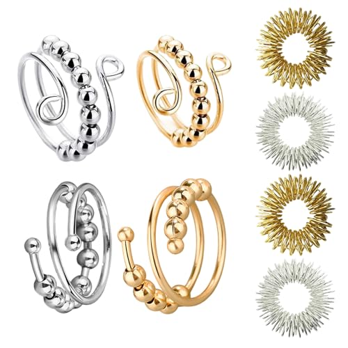 Fidget Ring Set,4 Anxiety Ring mit 4 Akupressur Ring,Verstellbare Anti Stress Ring mit Perlen,Akkupressurringe,Antistress Ringe,Finger Massageringe,Skill Ringe,Angst Spinning Ringe für Mädchen Frauen Fidget Ring Set,4 Anxiety Ring mit 4 Akupressur Ring,Verstellbare Anti Stress Ring mit Perlen,Akkupressurringe,Antistress Ringe,Finger Massageringe,Skill Ringe,Angst Spinning Ringe für Mädchen Frauen von lokxmve