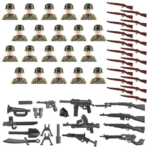 lomdung 20 Stück Soldatenfiguren mit 22 Stück Waffenzubehör, Mini Figures Military Kit, WW2 Armee Spielzeuge zum Figuren, Militärarmee Spiel fur Geschenke ab 6 Jahren Jungen or Erwachsene von lomdung