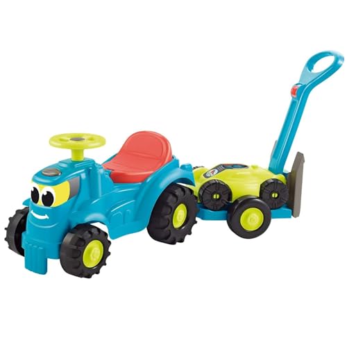 Ecoiffier – Rutschauto mit Rasenmäher – 2in1 Kindertraktor mit Anhänger und Rasenmäher, Gartenspielzeug für Kinder ab 12 Monaten von Simba