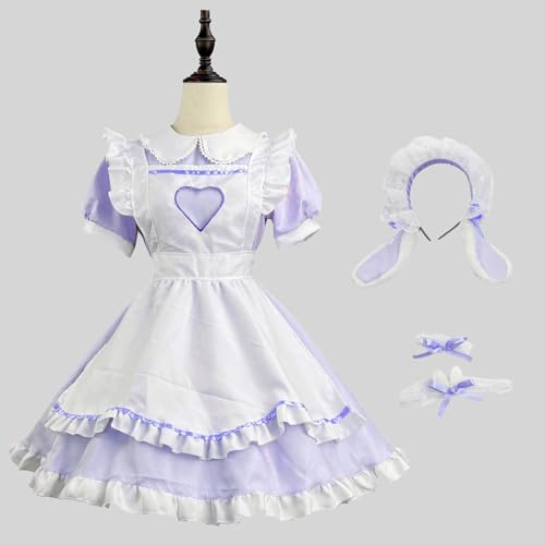 Dienstmädchen-kleid-kostüm, Cosplay-outfit Für Frauen Und Mädchen, Hollow Heart Maid Lolita Cosplay-kostüm Mit Kopfbedeckungsschürze, Dienstmädchen-verkleidung Für Halloween, Kar(Size:XL,Color:Lila) von lovtuwr