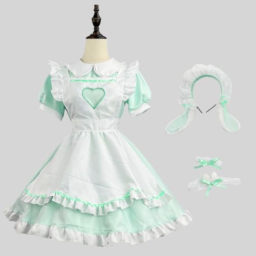 Dienstmädchen-kleid-kostüm, Cosplay-outfit Für Frauen Und Mädchen, Hollow Heart Maid Lolita Cosplay-kostüm Mit Kopfbedeckungsschürze, Dienstmädchen-verkleidung Für Halloween, Karn(Size:L,Color:Green) von lovtuwr