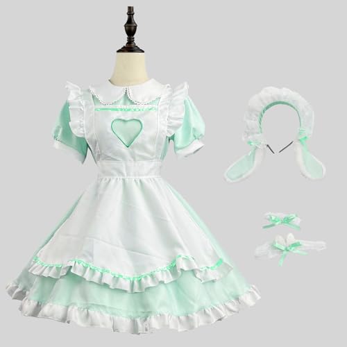 Dienstmädchen-kleid-kostüm, Cosplay-outfit Für Frauen Und Mädchen, Hollow Heart Maid Lolita Cosplay-kostüm Mit Kopfbedeckungsschürze, Dienstmädchen-verkleidung Für Halloween, Kar(Size:3XL,Color:Green) von lovtuwr