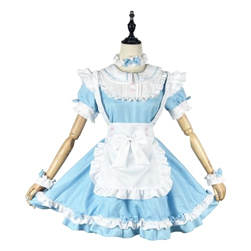 Dienstmädchen-kostüm, Japanisches Dienstmädchen-outfit Für Frauen Und Mädchen, Cosplay-kleid Mit Kopfbedeckung Und Schürze, Dienstmädchen-verkleidung Für Halloween, Karneval,(Size:3XL,Color:Blau+Weiß) von lovtuwr