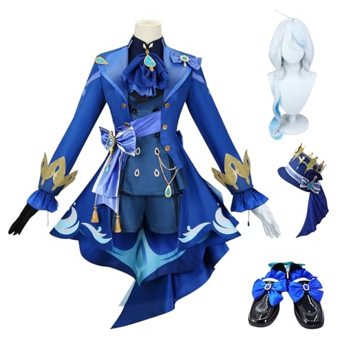 Genshin Impact Cosplay Kostüm Mit Perücke Und Hüten, Furina Unisex Anime Cosplay Kostüme Outfit Halloween Weihnachten Uniform Anzüge(Size:M,Color:Blau) von lovtuwr