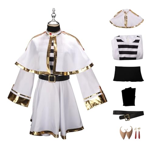 lovtuwr Anime-kostüm-set Für Erwachsene, Cosplay-kleidung, Elfen-kleidung, 7-teiliges Set (kleid + Umhang + Schal + Gürtel + Elfenohren + Ohrringe + Strumpfhose)(Size:M,Color:weiß) von lovtuwr