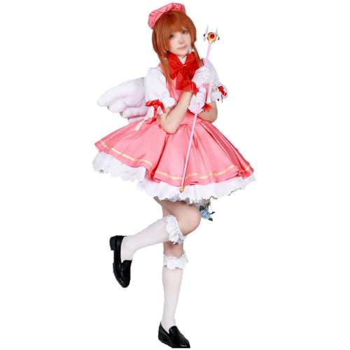 lovtuwr Card Captor Sakura Cosplay-kostüm, Anime-charaktere, Rote Und Weiße Kampfuniformen, Cosplay-outfit, Uniform, Komplettes Set, Halloween-kostüm(Size:L,Color:ROSA) von lovtuwr