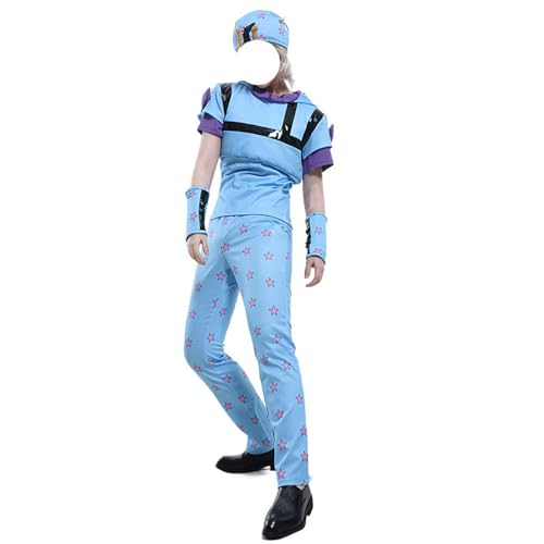 lovtuwr Cosplay Kostüm Jojos Bizarre Adventure Cosplay Anime Uniform Joe Kid Kostüm Komplettset Für Halloween Karneval Festival(Size:M,Color:Blau) von lovtuwr