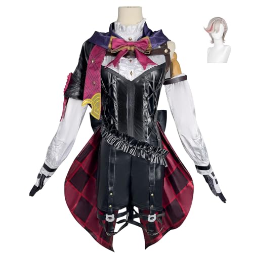 lovtuwr Genshin Impact Cosplay Kostüm Lyney Cosplay Uniform Kleider Komplettset Halloween Party Karneval Dress Up Anzug Mit Hut Perücke Für Damen Herren(Size:S,Color:Schwarz+Rot) von lovtuwr