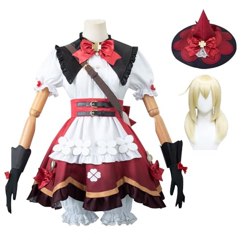 lovtuwr Genshin Primogem Cosplay Kostüm Klee Hexe Cosplay Outfit Komplettes Set Mit Hut Und Perücke Halloween Anzüge(Size:110,Color:rot) von lovtuwr