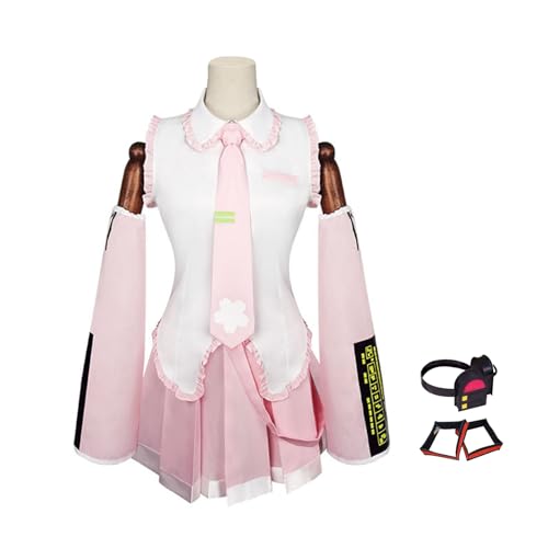 lovtuwr Hatsune Miku Damen Anime Cosplay Kostüm Stirnband Und Dekorative Kopfhörer Rosa Matrosenkleid High School Uniform Halloween Set(Size:2XL,Color:Kleidung) von lovtuwr