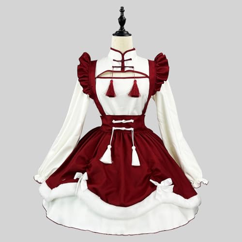 lovtuwr Lolita Maid Schürze Kostüm Cosplay Kostüm Set Damen Erwachsene Kostüm Set Für Karneval Cosplay Kostüme(Size:S,Color:Rot +Weiß) von lovtuwr