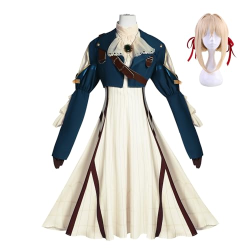 lovtuwr Violet Evergarden Cosplay-kostüm Mit Perücke, Damen-anime-cosplay-kostüm-set, Damen-anime-uniform-frack, Dunkelblau(Size:M,Color:Blau) von lovtuwr