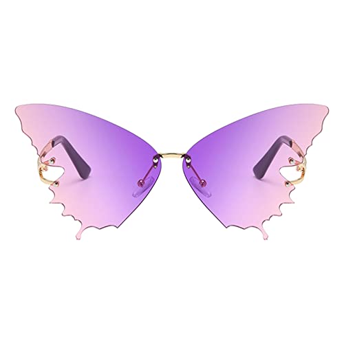 Festival Accessoires Damen, 5 Farben Schmetterling Coole Sonnenbrille Neuheit Brillen Unregelmäßige Rave Vintage Randlose Party Accessoires Mallorca Party Lustige Festival Zubehör Festival Brille von lozssnigzi