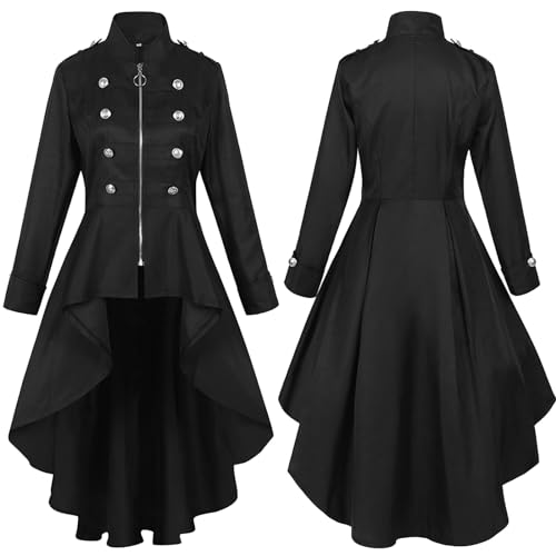 gothic mantel damen, Adventkalender, Gothic Mantel Damen Frack Gothic Kleidung Lang Rot Steampunk Cosplay Steampunk Kostüm Schwarz Steampunk Jacke Viktorianisches Mittelalter Kostüm Schwarzer Uniform von lozssnigzi