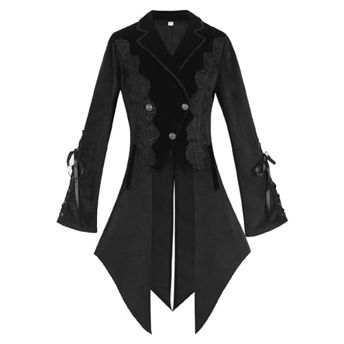 ledermantel damen, Adventkalender, Gothic Mantel Damen Frack Steampunk Jacke Lang Schwarz Mittelalter Kostüm Viktorianisches Gothic Kleidung Rot Steampunk Kostüm Cosplay Steampunk Gehrock Uniform von lozssnigzi