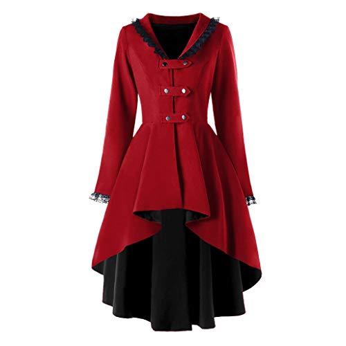 ledermantel damen, Angebote Des Tages Heute, Frack Damen Lang Steampunk Kostüm Frack Viktorianisches Mittelalter Kostüm Rot Gothic Mantel Vintage Gothic Kleidung Renaissance Steampunk Cosplay Uniform von lozssnigzi