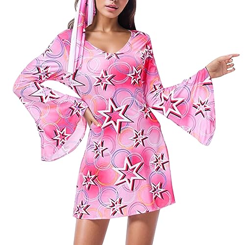 lozssnigzi Black Friday,Hippie Kleid Damen Hippie Kostüm Party Outfit Karneval Faschingskostüme Hippie Abba Kleid Flower Power Kleidung Mode Bekleidung Karneval Accessoires von lozssnigzi