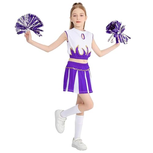 lozssnigzi Cheerleader Kostüm Mädchen: karnevalskostüm Cheerleading Uniform Sommer Mädchenkostüm, Top, Rock, Socken & Handball-Zubehör, Gr 110-160 von lozssnigzi