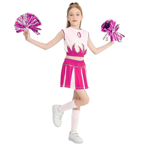 lozssnigzi Cheerleader Kostüm Mädchen: karnevalskostüm Cheerleading Uniform Sommer Mädchenkostüm, Top, Rock, Socken & Handball-Zubehör, Gr 110-160 von lozssnigzi