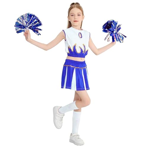 lozssnigzi Cheerleader Kostüm Mädchen: karnevalskostüm Cheerleading Uniform Sommer Mädchenkostüm, Top, Rock, Socken & Handball-Zubehör, Gr 110-160 von lozssnigzi