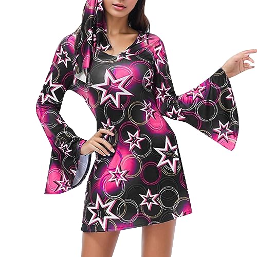 lozssnigzi Hippie Kleidung Damen,Hippie Kleid Damen Hippie Kostüm Party Outfit Karneval Faschingskostüme Hippie Abba Kleid Flower Power Kleidung Mode Bekleidung Karneval Accessoires von lozssnigzi