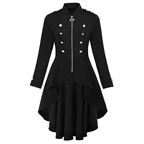 lozssnigzi ledermantel damen, Gothic Mantel Damen Lang Gothic Kleidung Frack Viktorianisches Steampunk Renaissance Steampunk Jacke Cosplay Steampunk Kostüm Rot Gothic Mantel Gehrock Uniform von lozssnigzi