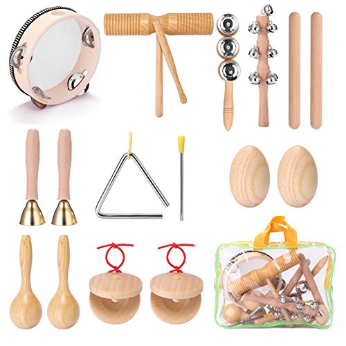 11-teiliges Musikinstrumenten-Set aus Holz, Musik-Percussion-Spielzeug-Set, Musik-Lehrmittel für Kleinkinder, Musikinstrumenten-Tasche, Mädchen, Jungen, Vorschule, frühes Lernen, von lvifloae