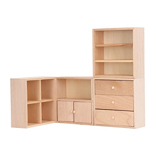 4 PCs 1/12 Puppenhaus Schrank Set Einfaches Design Praktische lebensbedingte Miniatur -Holzpuppenhaus Möbelschrank Miniatur Holz Puppenhausmöbelschrank von lvifloae