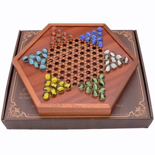 Chinesisches Dame-Schachspiel, Dame-Brettspiel, Chinesisches Dame-Murmeln, Chinesisches Dame-Schachspiel, Sechseckiges Brettspiel für Kinder und Erwachsene (Glass Marble) von lvifloae