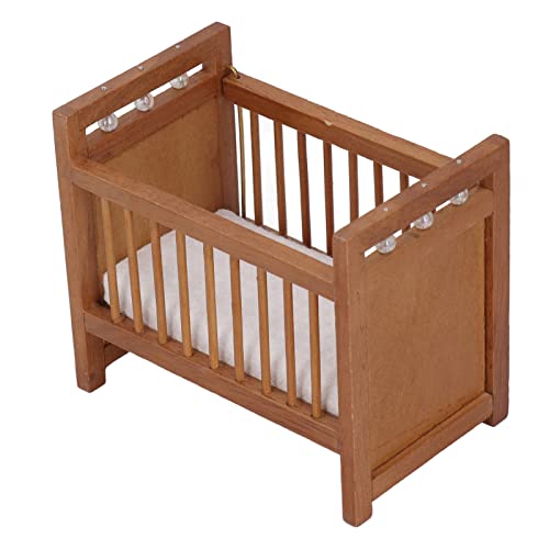 Miniatur -Krippe 1/12 Skala Cute Style Oak Material Lebendig attraktives Puppenhause Crib Requisiten Spielzeug für Dekoration Mahagoni Mini Babybett Krippe Cradle für von lvifloae