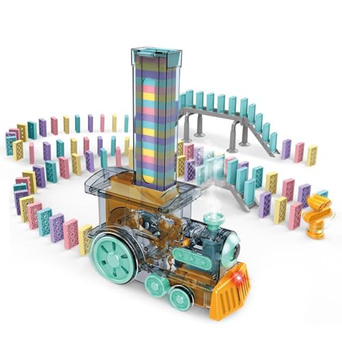 Elektrisches Domino-Zug-Set | Automatische Domino-Legemaschine mit Licht, Ton und Bewegung | Buntes Kindereisenbahnspielzeug | Lustiger Domino-Stapelzug | Vielseitiges Eisenbahn-Spielset zum Spielen d von lwxij