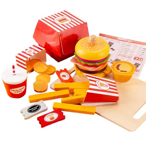 Holzspielzeug-Lebensmittel-Set, vorgetäuschtes Fast-Food-Spielzeug, interaktives & Fries-Kit, fantasievolles Rollenspiel, lebendiges Design, rot und gelb, ideal für Kinderspieltime für Kinder. von lwxij