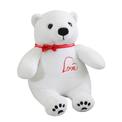 Polar Bear Plüschspielzeug, weiches gefülltes Tier, niedlicher Bärplüsch, entzückendes Bogendesign, Hugble Cuddle Companion, 7,09 x 6,3 x 9,45 Zoll, blau rot, für Kinder oder Erwachsene Reiseschlafenz von lwxij