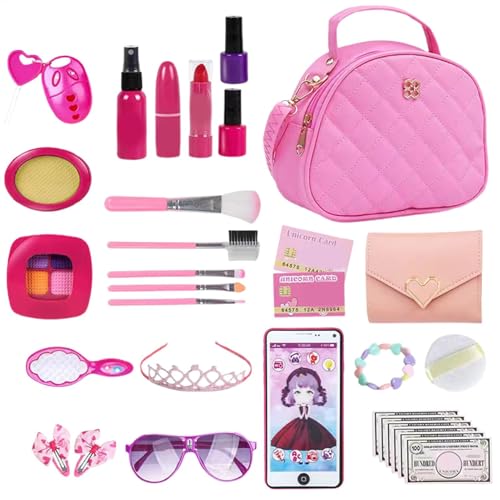 Prinzessin-Geldbeutel-Set, 32pcs tun Sich vor, Spielzeugkit, Kinder-Make-up-Accessoires, modische Rollenspieltasche, sicheres Material, rosa kompaktes Design, Mädchen im Alter v von lwxij