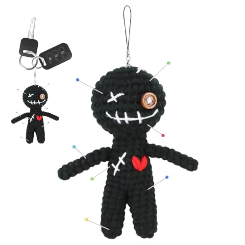 Voodoo Doll Plüsch, emotionale Unterstützungsfigur, Häkelstress -Reliever -Spielzeug, handgefertigtes Design, inspirierende Ornament, Schwarz, für Kinder oder Erwachsene Haus oder Büros Dekoration von lwxij