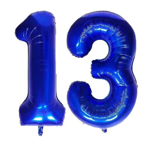 Geburtstags-Zahlenballons XXL-Riesen-Folienballons 40 Zoll – 101 cm Luftballons Geburtstag Jungen Mädchen Babyparty Geburtstagsdekorationen Jubiläumsparty-Dekorationen (Blau, 13) von lxmydm