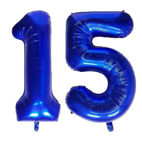 Geburtstags-Zahlenballons XXL-Riesen-Folienballons 40 Zoll – 101 cm Luftballons Geburtstag Jungen Mädchen Babyparty Geburtstagsdekorationen Jubiläumsparty-Dekorationen (Blau, 15) von lxmydm