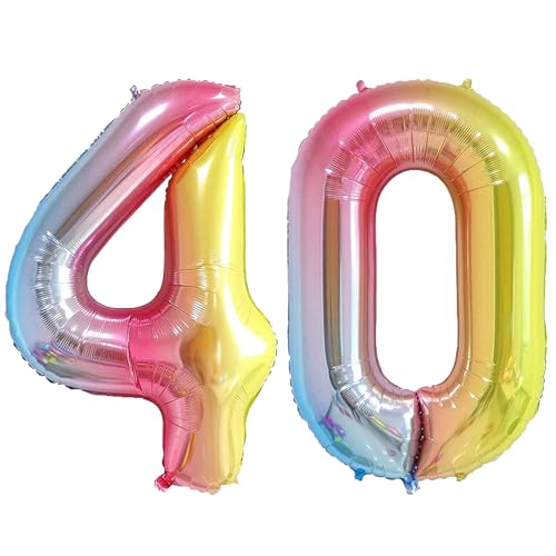 Geburtstags-Zahlenballons XXL-Riesen-Folienballons 40 Zoll – 101 cm Luftballons Geburtstag Jungen Mädchen Babyparty Geburtstagsdekorationen Jubiläumsparty-Dekorationen (Farbverlauf, 40) von lxmydm