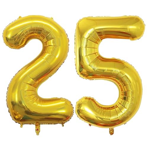 Geburtstags-Zahlenballons XXL-Riesen-Folienballons 40 Zoll – 101 cm Luftballons Geburtstag Jungen Mädchen Babyparty Geburtstagsdekorationen Jubiläumsparty-Dekorationen (Gold, 25) von lxmydm