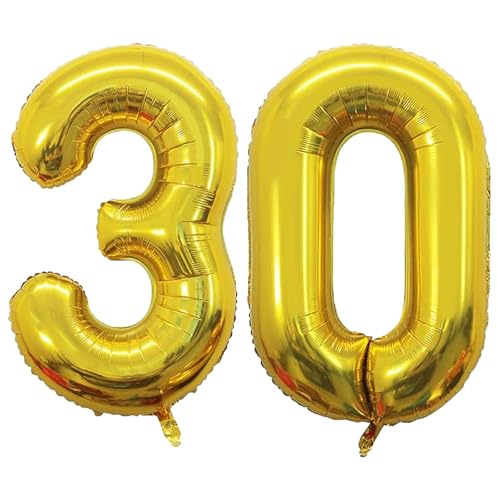 Geburtstags-Zahlenballons XXL-Riesen-Folienballons 40 Zoll – 101 cm Luftballons Geburtstag Jungen Mädchen Babyparty Geburtstagsdekorationen Jubiläumsparty-Dekorationen (Gold, 30) von lxmydm