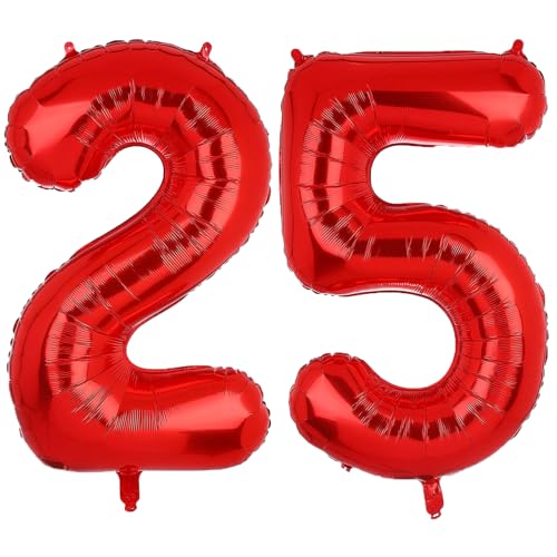 Geburtstags-Zahlenballons XXL-Riesen-Folienballons 40 Zoll – 101 cm Luftballons Geburtstag Jungen Mädchen Babyparty Geburtstagsdekorationen Jubiläumsparty-Dekorationen (Rot, 25) von lxmydm