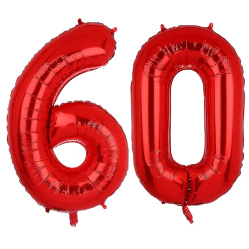 Geburtstags-Zahlenballons XXL-Riesen-Folienballons 40 Zoll – 101 cm Luftballons Geburtstag Jungen Mädchen Babyparty Geburtstagsdekorationen Jubiläumsparty-Dekorationen (Rot, 60) von lxmydm