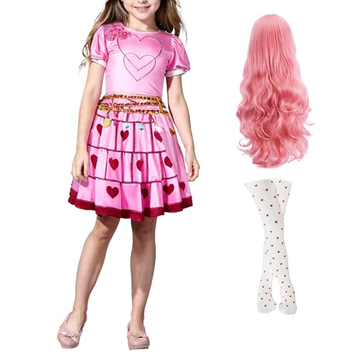 lxxZuvR Bridget-Halloweenkostüm, Party-Kostüm, 3D-Druck, rosa Kleid mit langem, lockigem Cosplay-Perücken-Set von lxxZuvR