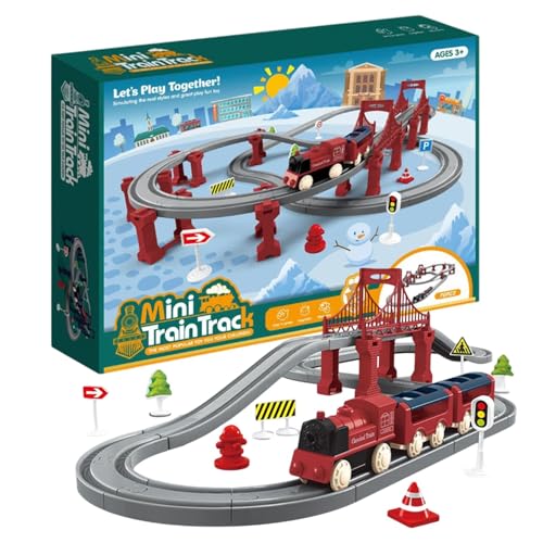 lyanny Elektrisches Eisenbahnset, Kindereisenbahnset | 44X Cartoon elektrische Kinderzugspielzeuge mit Gleisen,Tragbares -Rennstrecken-Achterbahn-Spielset mit Batteriebetrieb für den Geburtstag von von lyanny