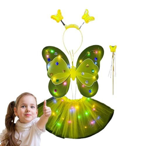 lyanny Fairy Wings Kinder | Feenhaftes Schmetterlingsflügel-Kostüm für Mädchen mit Tutu-Rock, Zauberstab und Stirnband | Karneval Halloween Party Kostüm Cosplay Kostüm Zubehör für Mädchen 3-8 von lyanny